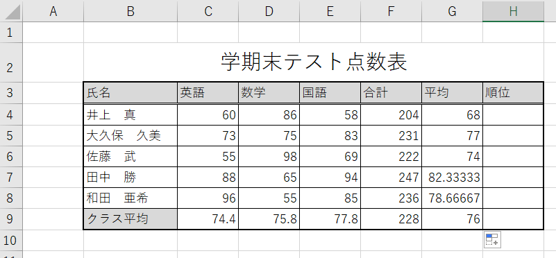 &ldquo;オートSUM：平均3&rdquo;